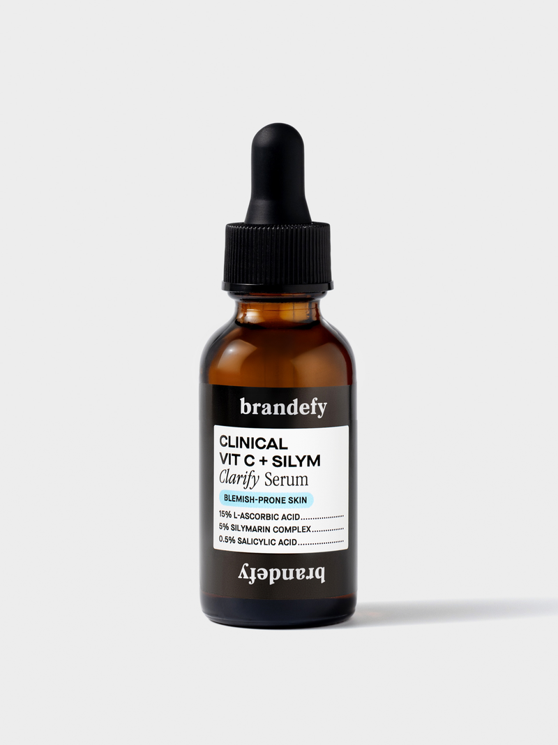 Clinical Vit C + Silym Clarify Serum amber dropper bottle with a white label.